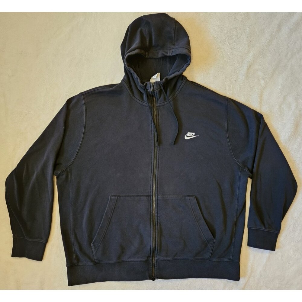 Nike Hoodie Sweatshirt XXL Large Mens Black Full Zip Logo Jacket Sweater